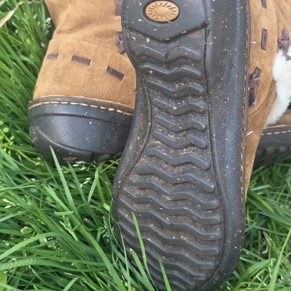 UGG Kids Chestnut Brown Suede Shearling Boots